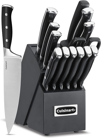 Cuisinart 15-Piece Knife Set with Block, High Carbon Stainless Steel, Forged Triple Rivet, Black/Black C77BTR-15PBK by Cuisinart