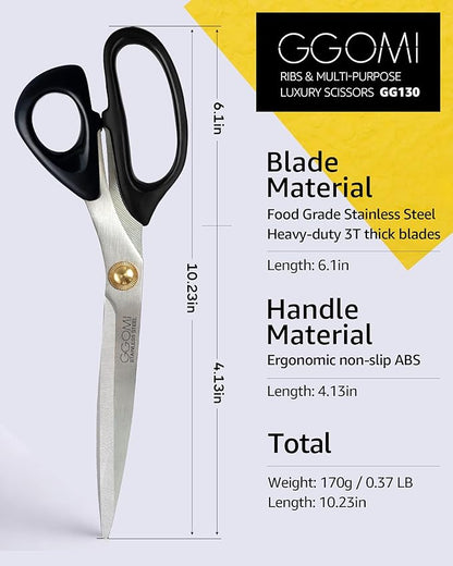 3T Stainless Blade Kitchen Scissors - 10.23in x 2Pack | Korean Barbecue Kalbi Rib Chicken Meat Cutting | Sharp Heavy Duty Multipurpose Kitchen Shears for Cutting Dishwasher Safe (GG130, Black)
