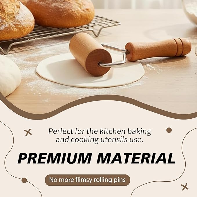 Pizza Rolling Pin Small Rolling Pin Wooden Dough Roller Non Stick Pizza Dough Roller for Baking Pastry Tortilla Cookie Dumpling Rolling Pins for Baking (T-Style)