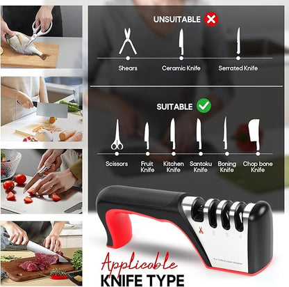 4-in-1 Knife Sharpener, Sturdy Manual Knife Sharpeners for Kitchen Knives, Professional Ergonomic Knife Sharpening Kit with 4 Stage Sharpening Slots, Portable Knife Sharpener for Knives, Scissors - Image 7