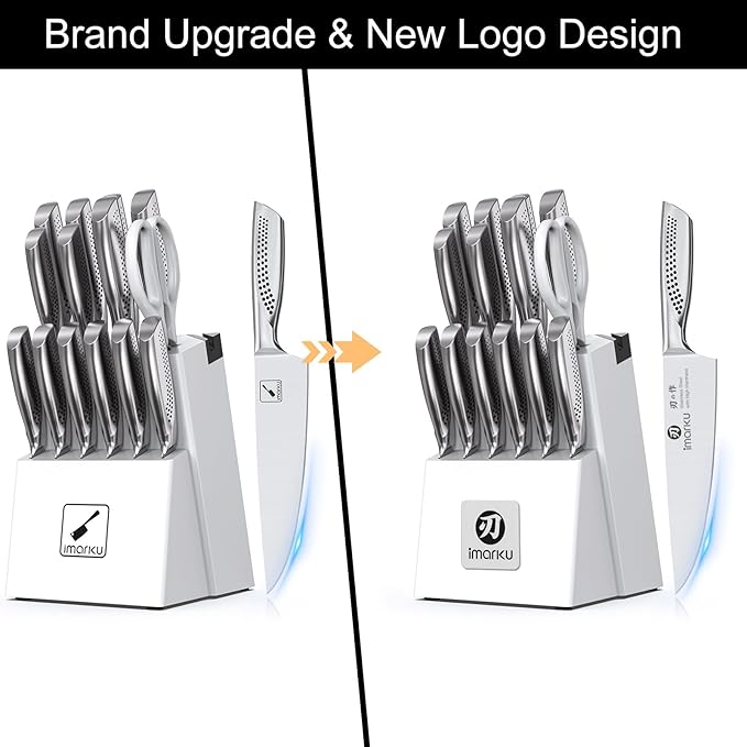 imarku® Knife Set, Japanese HC Stainless Steel 15 PCS Kitchen Knife Set With Block With Built-in Sharpener, Razor-Sharp Blade Knife Block Set With Dotted Ergomomic Handle, Best Birthday Gifts, White - Image 9