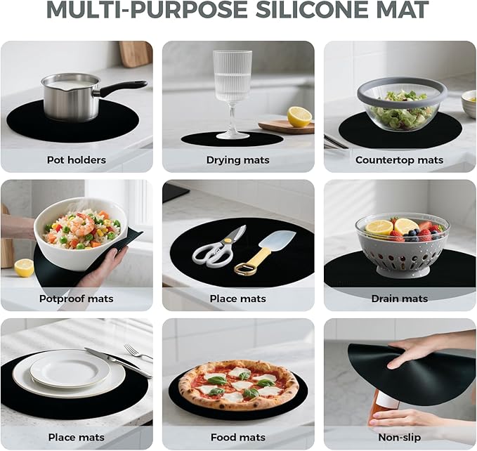 12" Large Microwave Splatter Cover & Silicone Mat, Foldable Food Cover and Raised Handle, BPA-Free Splatter Guard Lid, Multi-Purpose Heat-Resistant Mat for Pots,and Kitchen - Image 6
