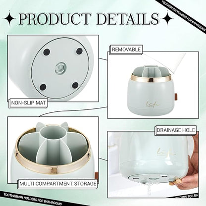 Sawysine Toothbrush Holders with Cover Dustproof Toothbrush Organizer with Sliding Lid Rotating 7 Slots Makeup Brushes Toothpaste Stand Storage for Bathroom Accessories Counter Vanity