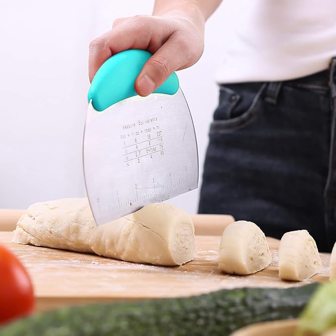 1 pcs Dough Pastry Scraper Chopper/Stainless Steel Dough Scraper Cutter with Ergonomic Rubber Non-Slip Grip/Dough Scraper Cutter/Pro Pastry Pizza Cutter Chopper (Blue) - Image 2