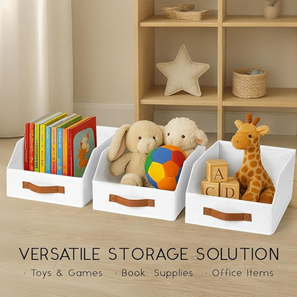Homsorout Fabric Storage Bins for Organizing - 10 Pack Large Trapezoid Collapsible Storage Bins with Front Handle, Closet Organizers and Storage for Bedroom, Home Shelves, Small Spaces, White - Image 8