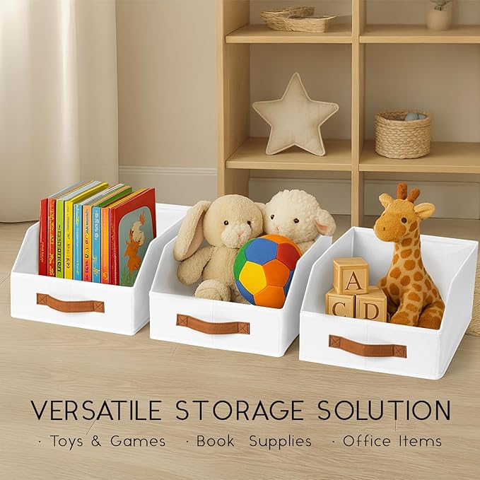 Homsorout Fabric Storage Bins for Organizing - 8 Pack Large Trapezoid Collapsible Storage Bins with Front Handle, Closet Organizers and Storage for Bedroom, Home Shelves, Small Spaces, White - Image 8