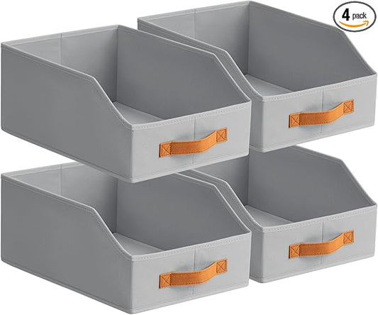 Homsorout Fabric Storage Bins for Organizing - 4 Pack Large Trapezoid Collapsible Storage Bins with Front Handle, Closet Organizers and Storage for Bedroom, Home Shelves, Small Spaces, Grey by Homsorout
