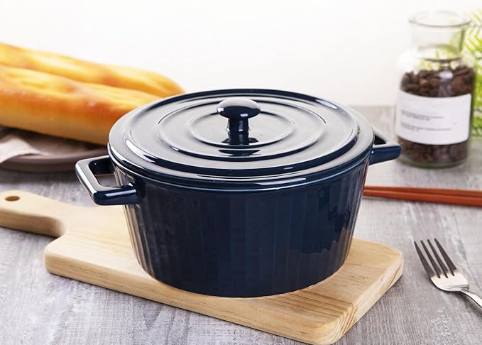 WHJY Blue Colorful Ceramic Casserole Dish with Lid，1 Quart Ceramic Casserole Pan for Bakeware Oven