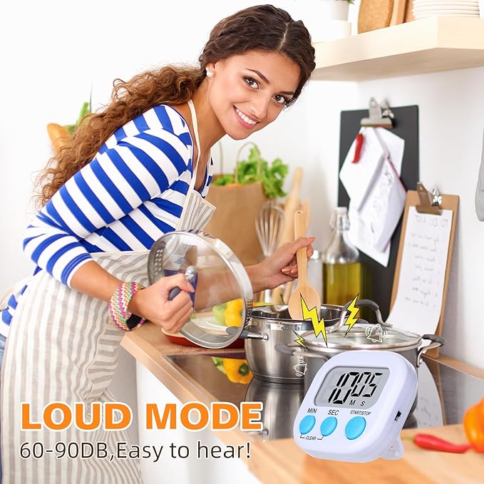 12 Pack Digital Kitchen Timers for Cooking, Small Magnetic Countdown Classroom Timer for Teachers Kids, Big Digits Loud Alarm Backing Stand Timers for Kitchen, Shower, Study, Work, Exercise Training - Image 3