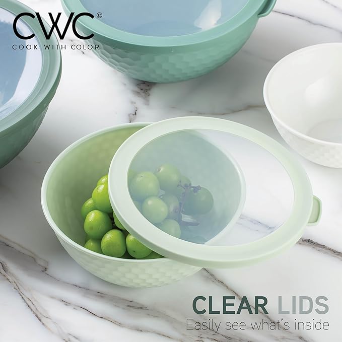 COOK WITH COLOR Mixing Bowls with Lids - 12 Piece Plastic Nesting Bowls Set includes 6 Prep Bowls and 6 Lids, Microwave Safe Mixing Bowl Set, Sage Embossed - Image 5