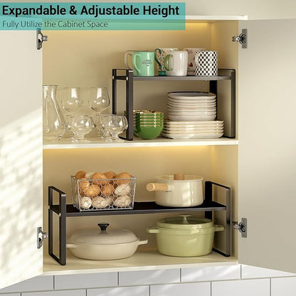 Expandable Cabinet Organizer Shelves, 88lbs High Weight Capacity, Heavy-Duty Metal Storage Rack, Adjustable Cabinet Shelf for Kitchen, Pantry, Cupboard, Under Sink, Black, Patent Pending - Image 3