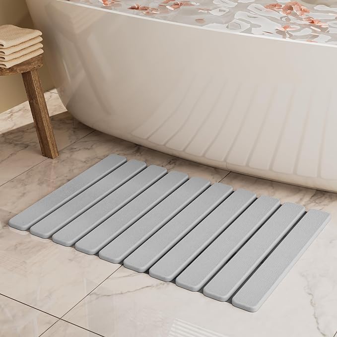 Foldable Stone Bath Mat, Quick Dry Stone Drying Mats for Bathroom, Super Absorbent Rollable Bath Mat, Non Slip, Large Diatomaceous Earth Dish Drying Mats for Kitchen Counter, 23.5 x 15.4in by SummerKiss