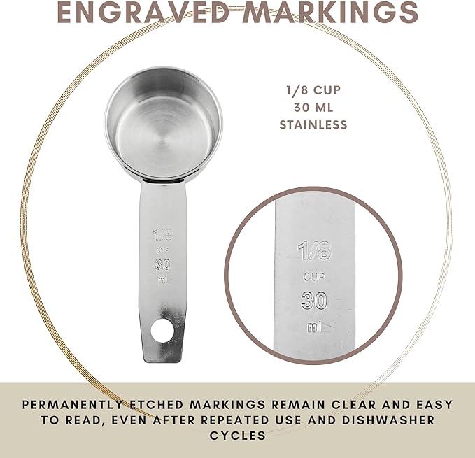 1/8 Cup Stainless Steel Measuring Cup | Sturdy Metal 30 ml | 30 cc | 1 oz | Single Cup for Wet and Dry Ingredients | Great for use as 1/8 Cup Coffee Scoop - 4 PK - Image 5