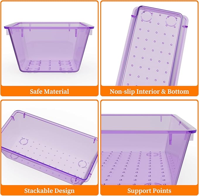 StorMiracle 32 PCS Clear Plastic Drawer Organizer Set, 4-Size vanity organizer Trays and Storage Bins for Makeup, Jewelry and Gadgets in Bedroom, Bathroom and Office, Clear Purple - Image 2