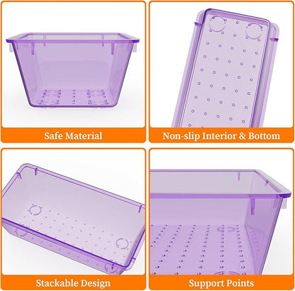 StorMiracle 32 PCS Clear Plastic Drawer Organizer Set, 4-Size vanity organizer Trays and Storage Bins for Makeup, Jewelry and Gadgets in Bedroom, Bathroom and Office, Clear Purple - Image 2