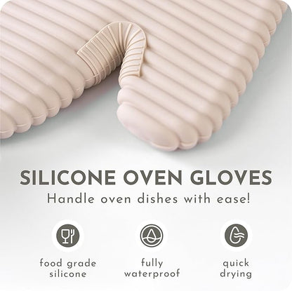 Extra Long Silicone Oven Mitts and Pot Holders Sets | Heat Resistant 500°F BPA-Free Food Grade Silicone Hot Pads & Kitchen Mittens | 4-Piece Set of Oven Gloves & Potholders for Kitchens. - Image 7