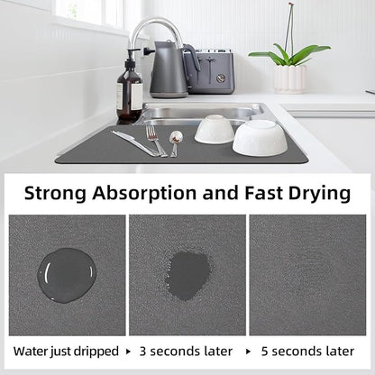 LOPNUR Kitchen Dish Drying Mat, 18"x16" Small Dish Drying Mats for Kitchen Counter, Diatomite Coffee Mat, Super Absorbent Dish Drying Pad, Heat Resistant Mat with Anti-slip Rubber Backed, Grey - Image 3