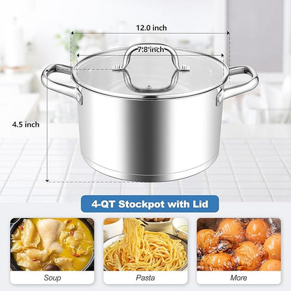 Stainless Steel Stock Pot 4 Quart, Homikit Induction Stockpot with lid for Soup Pasta Sauce Cooking Simmering, Tri-ply Heavy Bottom Compatible with All Stove, Dishwasher Safe - Image 2