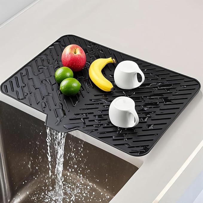 Silicone Dish Drying Mat 23x17,Food-Grade Silicone,Easy Clean Pad for Countertop Protection,Heat Resistant,Easy Clean,Non-Slip Drain Pad with Built-in Drain,Multi-Functional Use,Black by SCYFREID