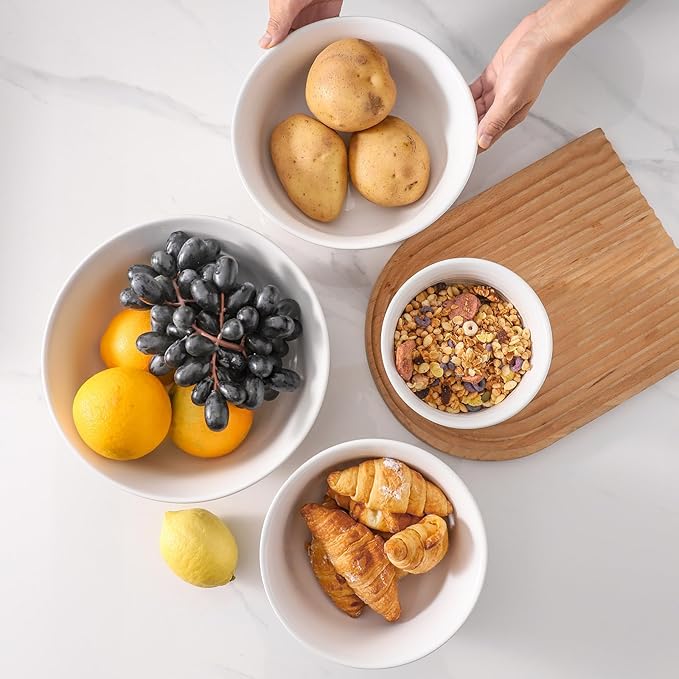 HASENSE Nesting Ceramic Mixing Bowls Set of 4, 2.1/1.5/1.0/0.5 Qt White & Terracotta Stoneware Bowls, Farmhouse Bowls for Cooking, Prepping, Salad & Soup, Dishwasher & Microwave Safe, Serving Dishes - Image 5