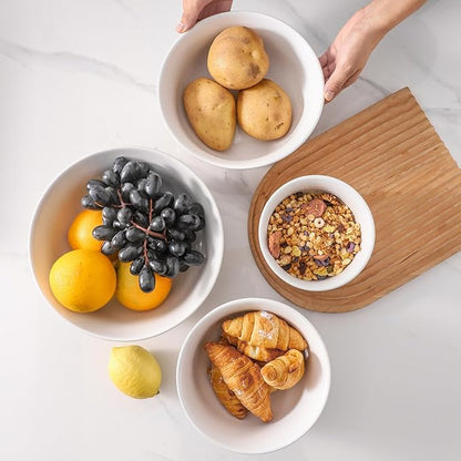 HASENSE Nesting Ceramic Mixing Bowls Set of 4, 2.1/1.5/1.0/0.5 Qt White & Terracotta Stoneware Bowls, Farmhouse Bowls for Cooking, Prepping, Salad & Soup, Dishwasher & Microwave Safe, Serving Dishes - Image 5