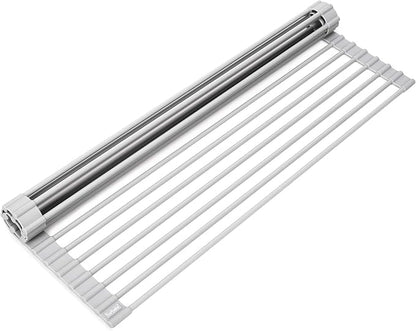 Surpahs 20.5 x 13.1 Inch Roll-Up Dish Drying Rack, Fits Across Sink Openings up to 19.5 Inches, Heavy-Duty Premium Silicone, Strong Support, Non-Slip, Heat-Resistant, Warm Gray by Surpahs