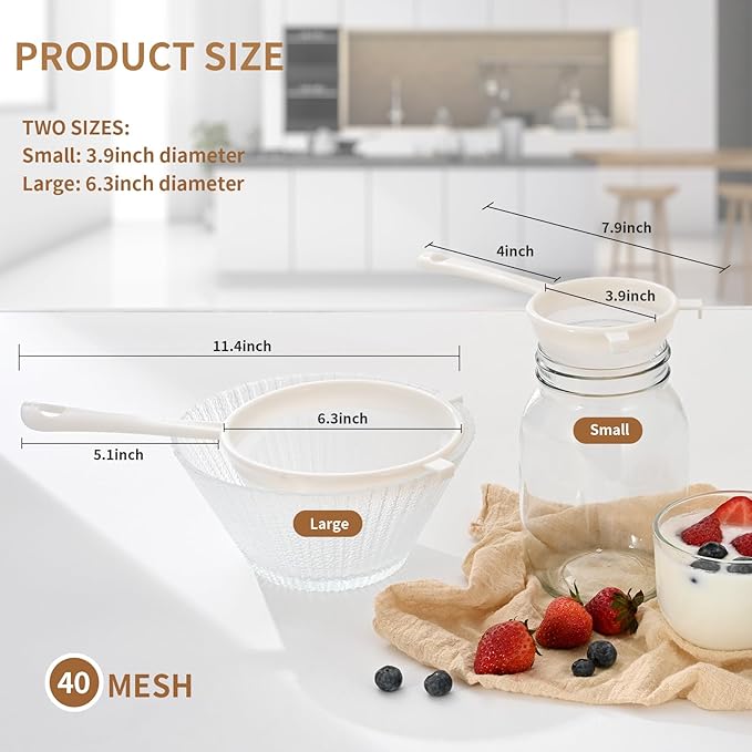 Luckyiren Kefir Strainer Set, 2-Size Plastic Non-Metal Sieve with Fine Mesh for Kefir Grains, Milk Kefir, Water Kefir & Kombucha - Durable, Food Grade & Easy Clean - Image 2