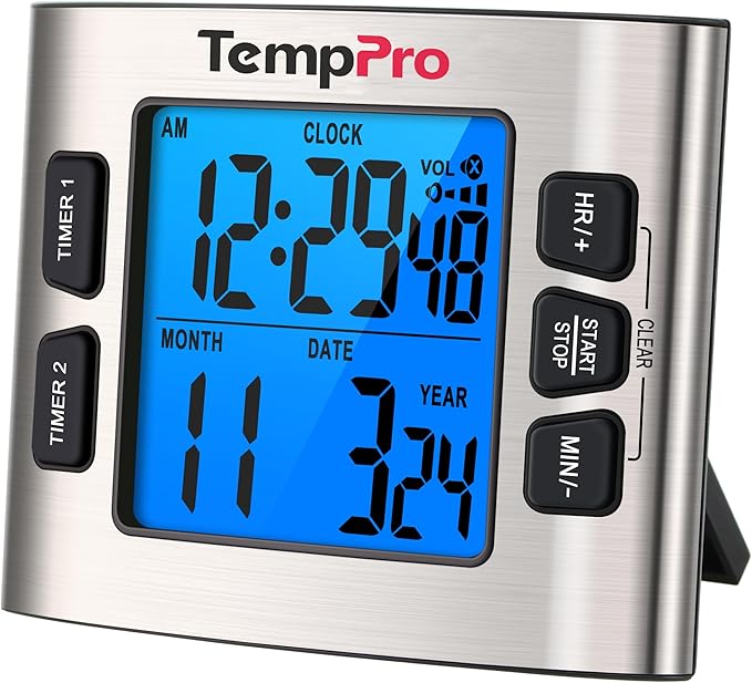 TempPro TM02 24H Digital Timer with Dual Kitchen Timers for Cooking, Magnetic Timer Clock with Adjustable Alarm Volume & LCD Backlit Display, Classroom Timer for Kids & Teachers(Previously ThermoPro) by TempPro