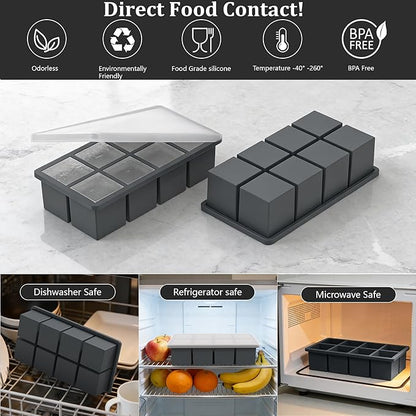 Bangp Silicone Ice Cube Trays with Metal Reinforced Frame(3 Pack),Large Ice Cube Tray with Lid,Easy Release Whiskey Ice Cubes Mold,Ice Trays for Freezer,Stackable Ice Cube Tray(Grey) - Image 7