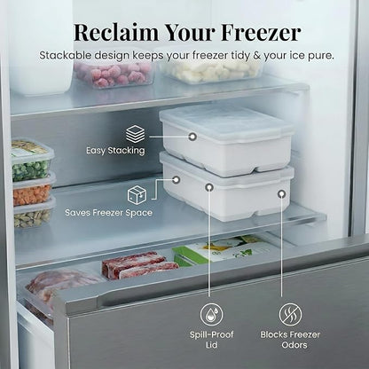 KitchFort Large Silicone Ice Cube Tray (2-Pack), Easy Release 2" Big Ice Cubes - Cocktail, Whiskey Ice Cubes Mold - Ice Trays for Freezer with Lid - Stackable Silicone Ice Tray - White - Image 5