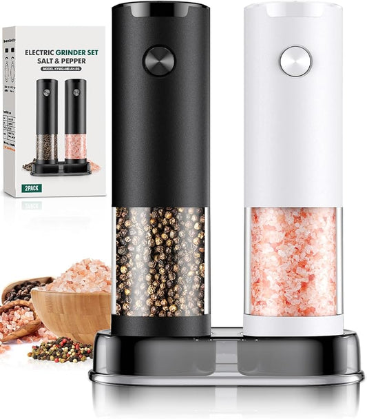 Electric Salt and Pepper Grinder Set Automatic Grinder for Kitchen Battery Pepper Mill Shakers Adjustable Coarseness Upgraded Larger Capacity with Led Gifts for Mom by ioion