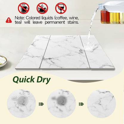 Large Stone Drying Mat for Kitchen Counter, 24"x16" Collapsible Quick Dry Dish Drying Mat, Water-Absorbent Marble Diatomaceous Earth Mats for Bottles Cups Dishes, Match Any Countertop - Image 4