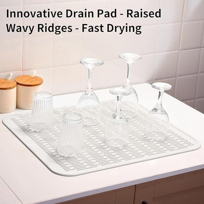 ZLR Large Silicone Dish Drying Mat (16" x 18") - XL Heavy Duty Drainboard Mat for Pots, Pans & Family Loads - Heat Resistant Trivet & Counter Protector, Easy Clean (Milk White) - Image 8