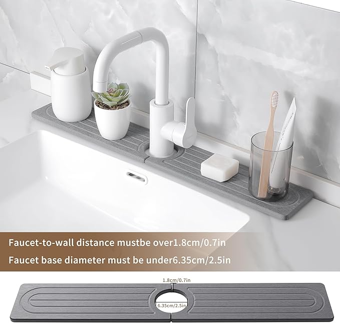 Faucet Mat for Kitchen Sink -Diatomite Stone Drying Mat for Kitchen Counter & Bathroom Sink,Quick-Dry Kitchen Sink Mat-Sink Protector & Splash Guard,Super Absorbent (Gray, 15.8"x4") - Image 4