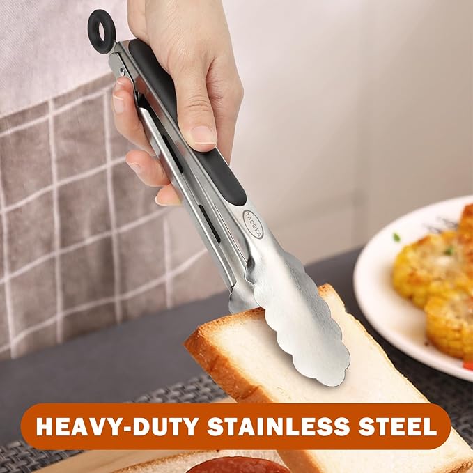 TACGEA Stainless Steel Kitchen Tongs, Silicone Non-slip Grip, Locking Grilling Food Tongs Set of 3-7inch, 9inch and 12inch - Image 5