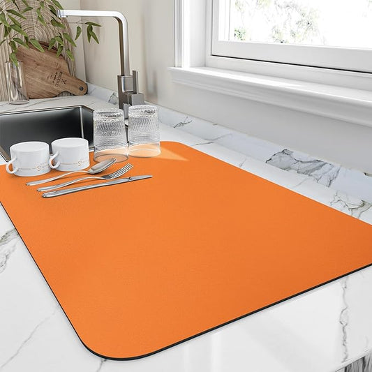 HotLive Dish Drying Mat for Kitchen Counter, Heat Resistant Drainer Mats with Non-slip Rubber Backed, Hide Stain Kitchen Super Absorbent Draining Mat, Easy to Clean Dish Rack Pad, Orange 18"x28" by HotLive