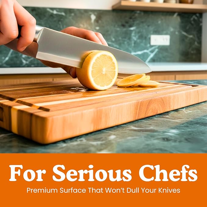 Non Toxic Wood Cutting Board - Conditioned with Natural Beeswax Flaxseed & Lemon Oil - Free of Mineral Oil - Made of FSC Certified Acacia Wood - 16" x 11" Thick Cutting Board by Ziruma - Image 6