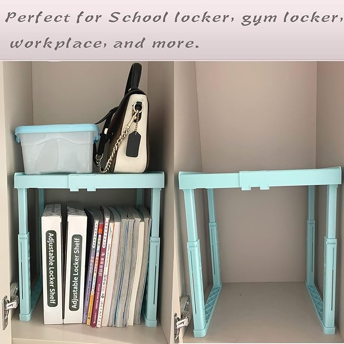 Svartur Adjustable Locker Shelf for School, Height and Width Adjustable Locker Organizer for Work, Stackable Locker Tools for Gym Lockers, Back to School Essentials, Mint Blue