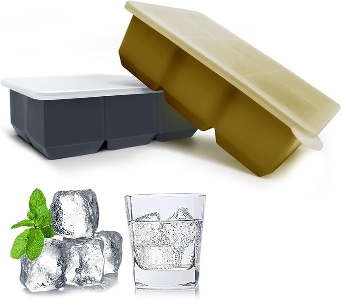 Silicone Ice Cube Trays with Lids,Large Square Ice Cube Molds for Freezer, Whiskey, Cocktail, Stackable Flexible and Reusable & Easy Release BPA Free (2 Pack&Dark Gray and Army green) - Image 2