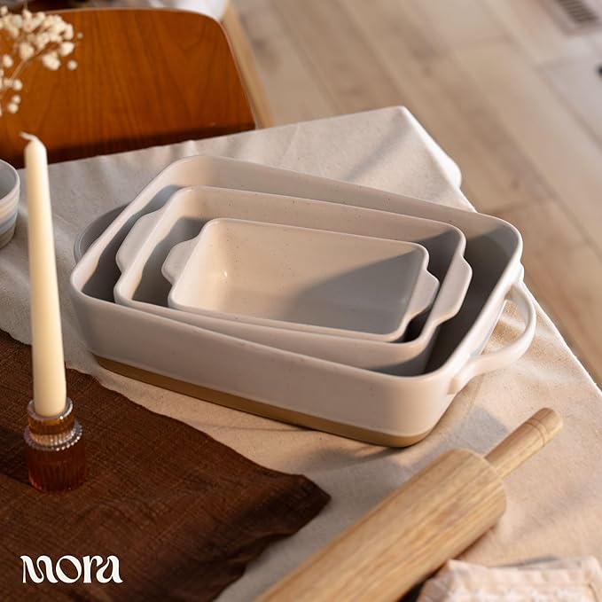 Mora Ceramic Baking Dish with Handles For Casserole, Lasagna, Gratin, Broiling, Roasting, and Baking. Large 9x13 in Pan, Extra Deep - Porcelain Serving Bakeware from Oven to Table. Freezer Safe - Oat - Image 5
