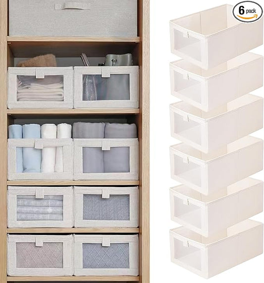 Linen Closet Organizers And Storage, 6 Pack Closet Storage Bins Linen Closet Baskets for Closet Organization Foldable Closet Organizer Bins with Clear Window For Organizing Clothing, Jeans, Shelves by Pradnel