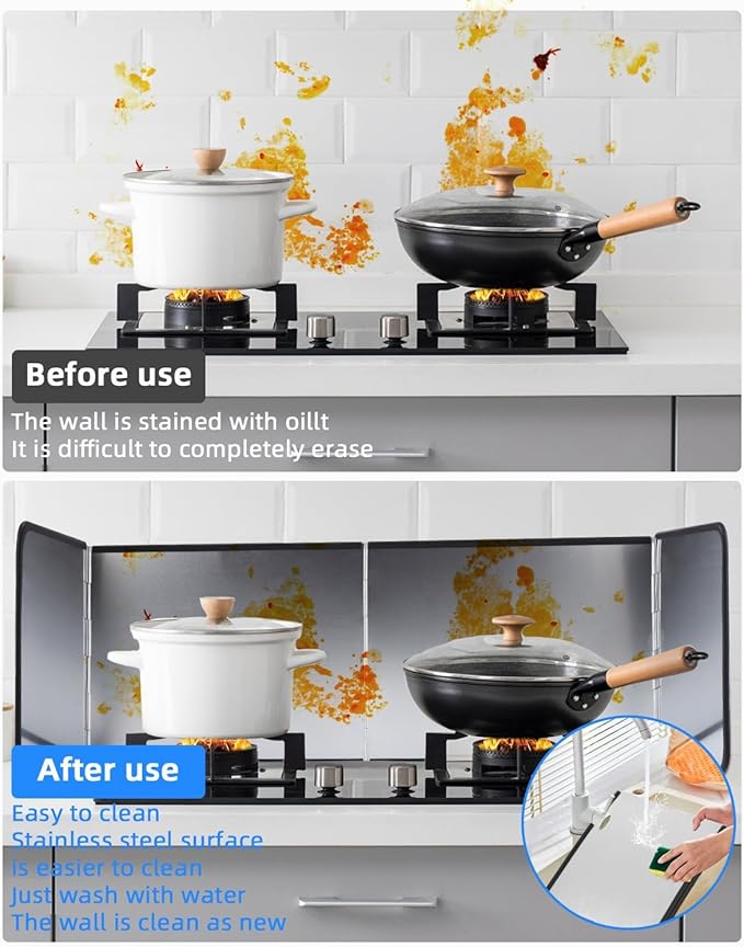 4 Sided Splatter Guard Foldable Stainless Steel Stove Splash Guard 11.8″ Height Oil Splatter Screens for Frying Kitchen Backsplash Protector Nonstick Oil Splatter Guard for Cooking - Image 4