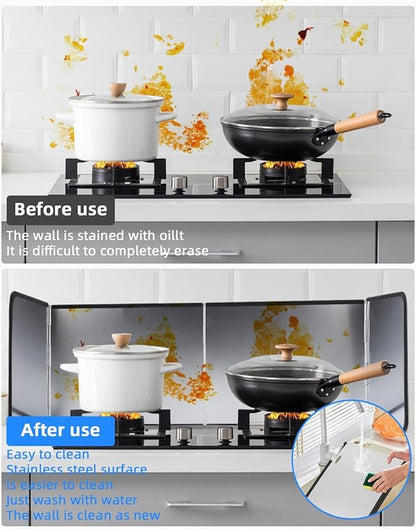 4 Sided Splatter Guard Foldable Stainless Steel Stove Splash Guard 11.8″ Height Oil Splatter Screens for Frying Kitchen Backsplash Protector Nonstick Oil Splatter Guard for Cooking - Image 4