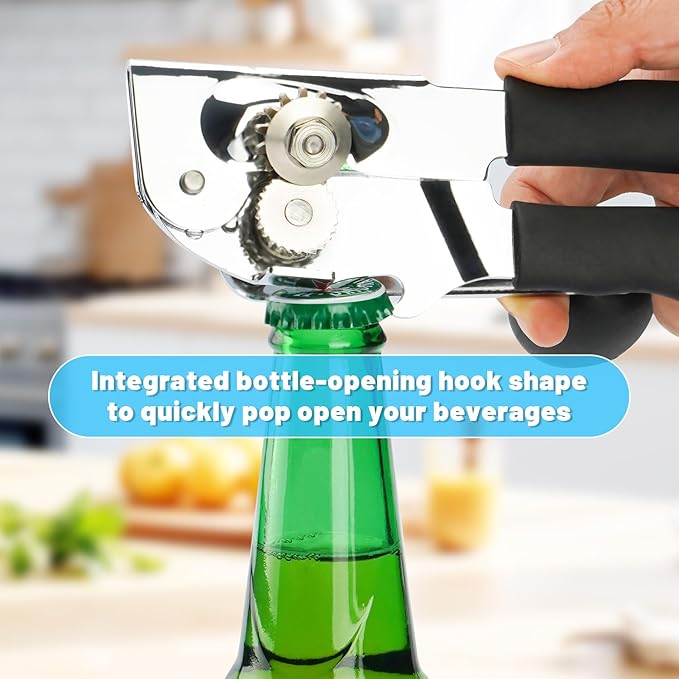 Commercial Can Opener,Stainless Steel Heavy Duty Hand Crank Manual Can Openers with Comfortable Extra-long Handles,Ergonomic Design,Black - Image 7