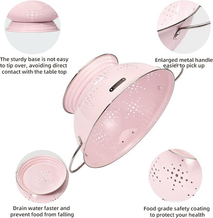 Metal Colander 2 Pack, Strainer Bowel with Handles 2Qt & 6Qt Powder Coated Solid Ring Base Heavey Duty Kitchen Drainer Basket for Pasta Veggies and Fruits,New Home Apartment Essentials (Pink) - Image 5