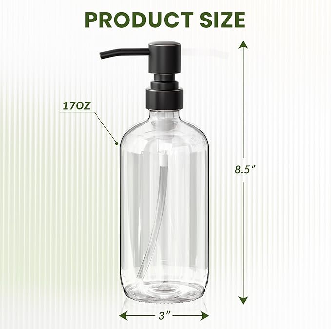 AmazerBath Glass Soap Dispenser, 2-Pack Clear Glass Soap Dispenser with Pump Bronze Rustproof, 17 Oz Bathroom Hand Soap Dispenser Bottle for Liquid Lotion, Kitchen Dish Soap Dispenser - Image 5