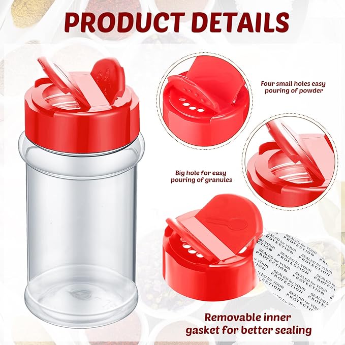 Eccliy 36 Pack 3 oz Clear Plastic Spice Jars with Label and Shaker Lids Empty Spice Bottles Seasoning Containers Seasoning Jars Shaker Condiment Pots for Pepper Herbs Powders(Red) - Image 3