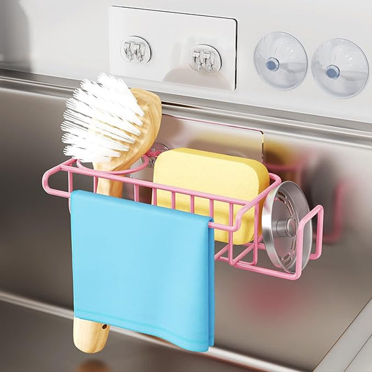 HapiRm Sink Caddy Sponge Holder - No Drill Sponge Holder for Kitchen Sink, Rustproof and Waterproof Kitchen Organizer - Pink by HapiRm