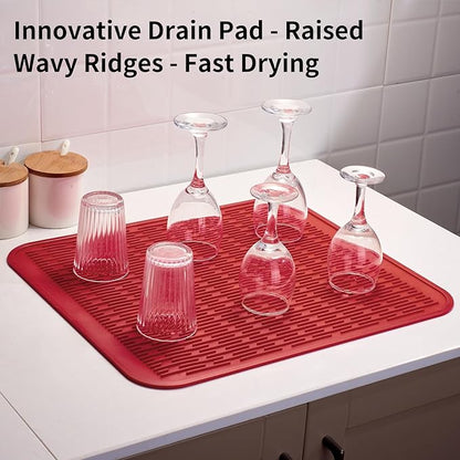 ZLR Large Silicone Dish Drying Mat (16" x 18") - XL Heavy Duty Drainboard Mat for Pots, Pans & Family Loads - Heat Resistant Trivet & Counter Protector, Easy Clean (Lava Red) - Image 8