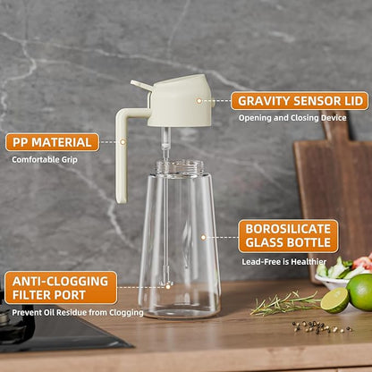 Marbrasse Oil Dispenser for Kitchen,20 OZ /600ml Leakproof Glass Oil Bottle with Auto Flip Cap,Olive Oil Dispenser for Kitchen Cooking（Beige） - Image 5